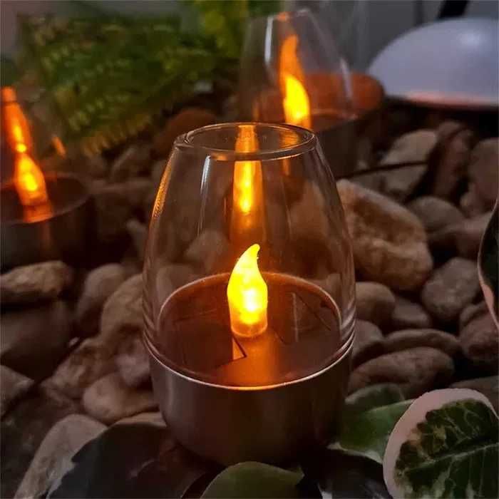 Znicz lampka LED solar szkło plus stal nierdzewna
