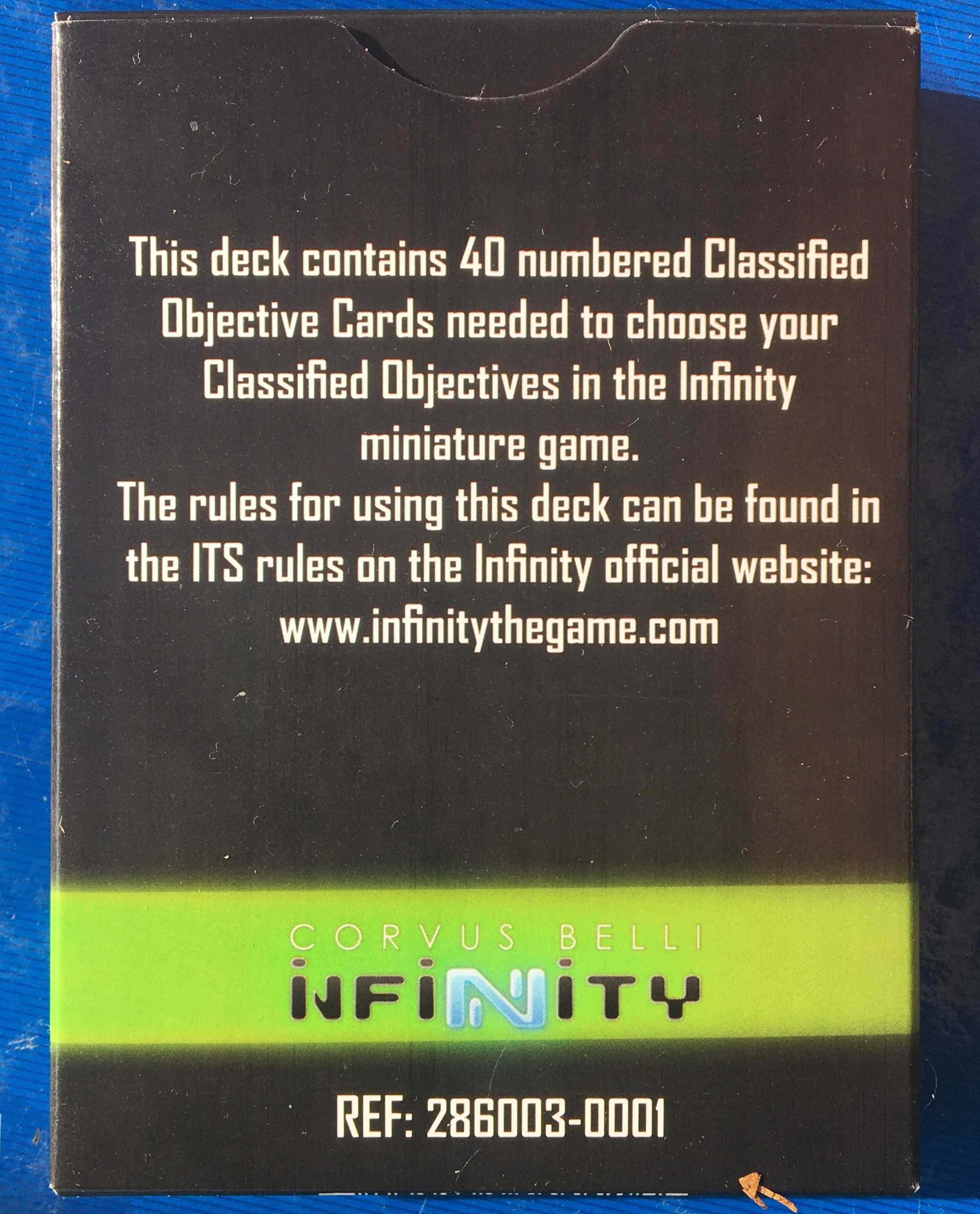 infinity classified objectives deck
Complete: 40 cards Corvus Belli