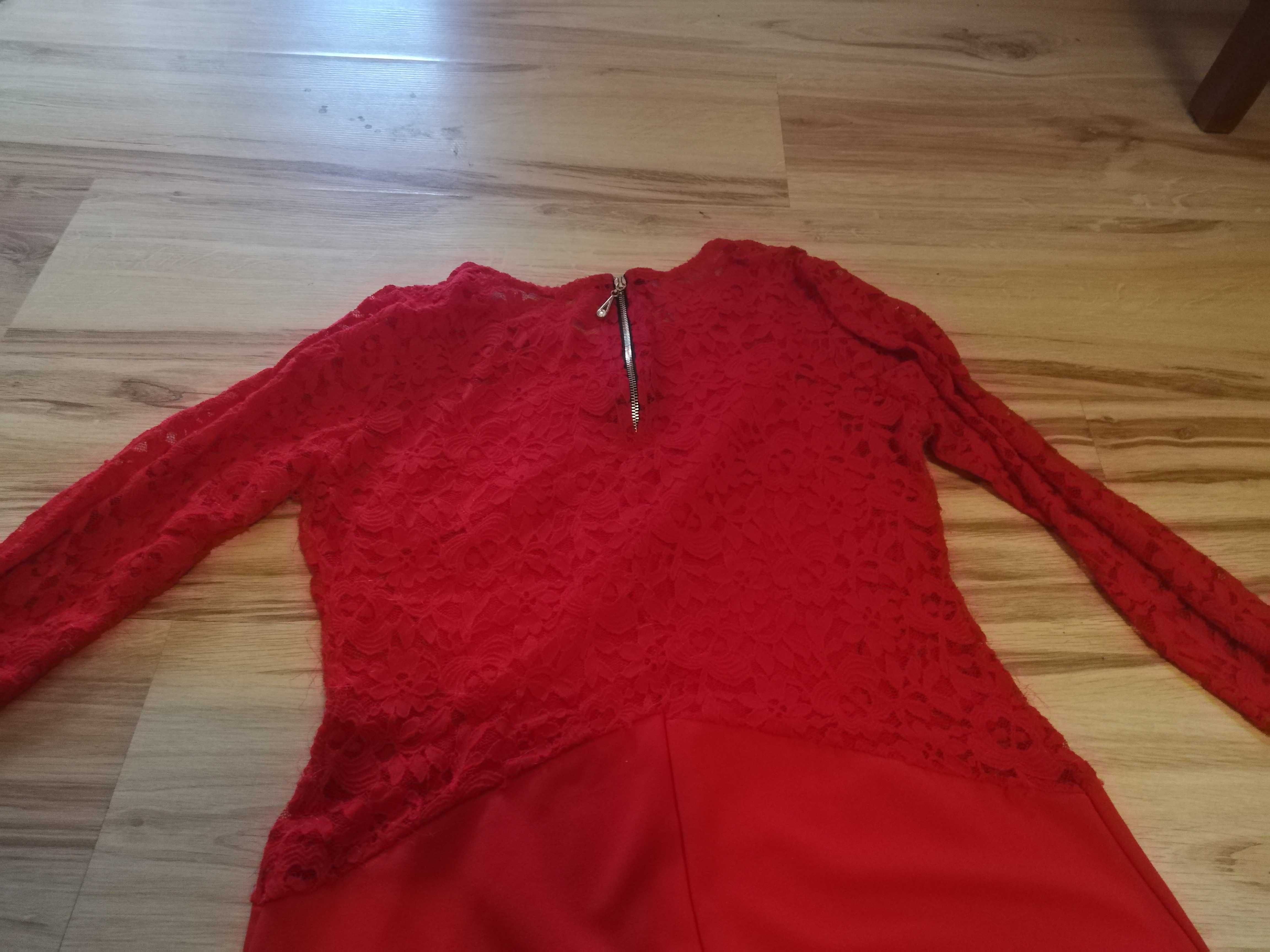 Sukienka czerwona koronka wstawki m 38 wesele