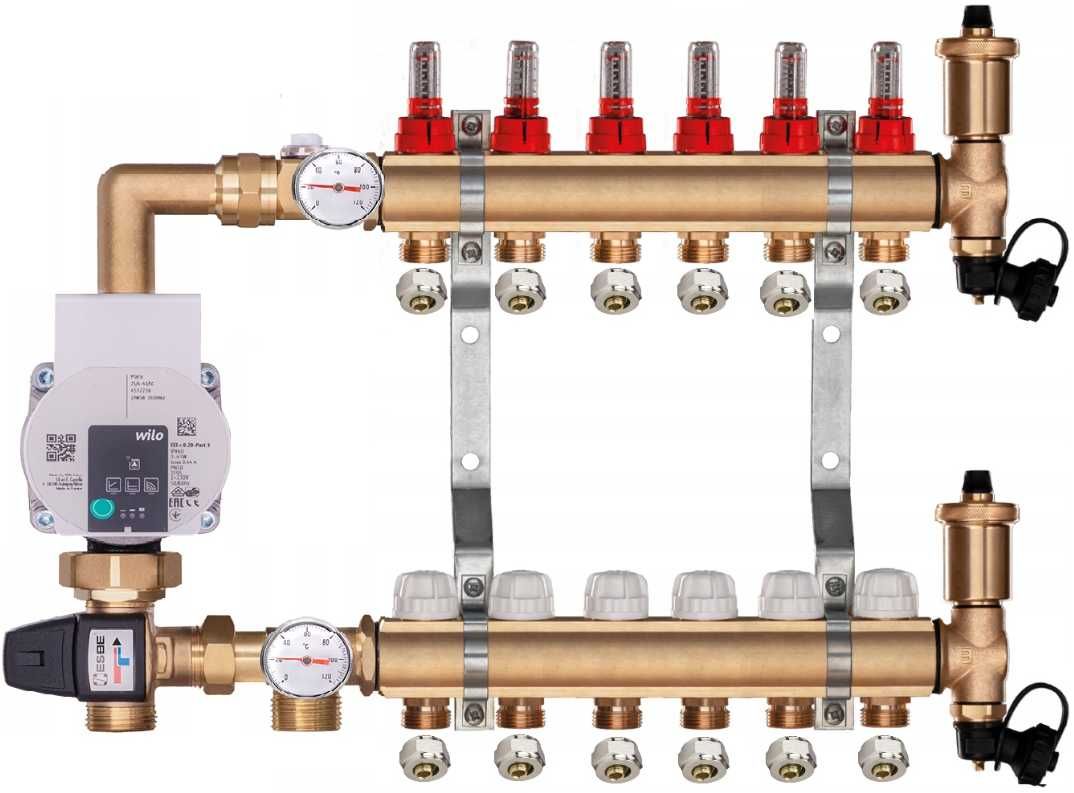 ROZDZIELACZ mosiężny z pompą WILO + złaczki PEX + skrzynka PODTYNKOWA
