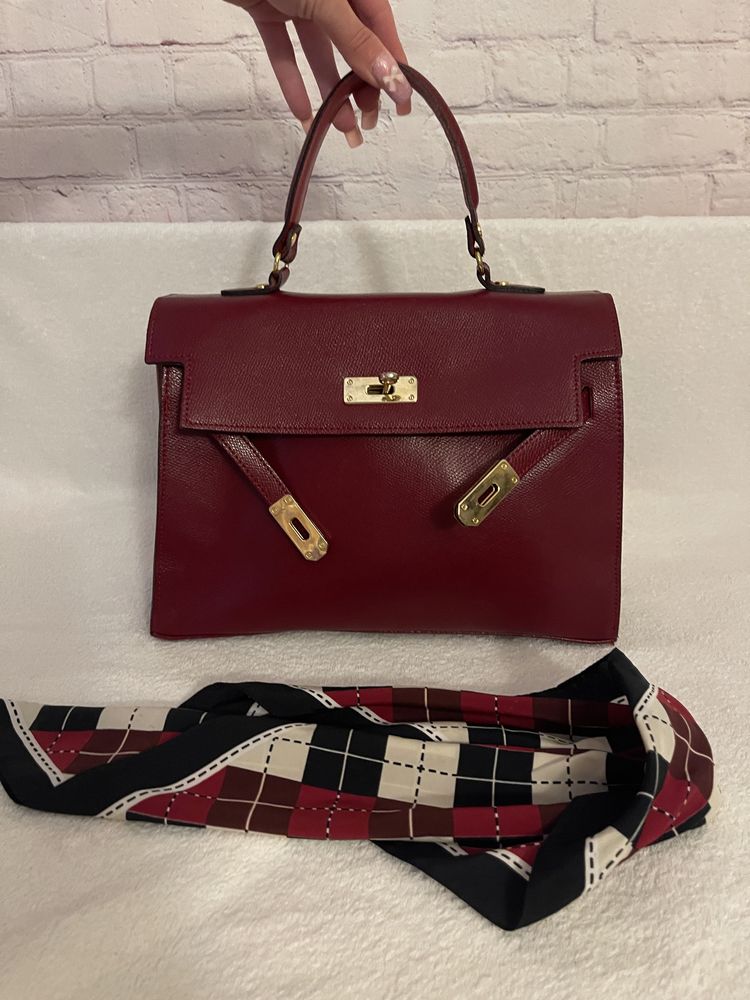 Сумка в стиле Hermes 30 см  цвет марсала бордовый