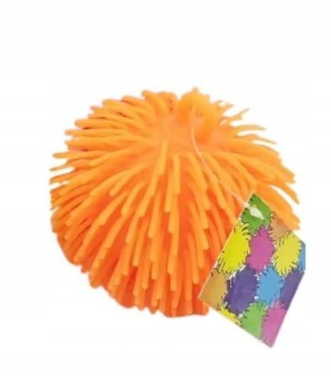 Piłka z włosami gumowymi SENSORYCZNA 15cm gniotek Pomarańczowa NEW puf