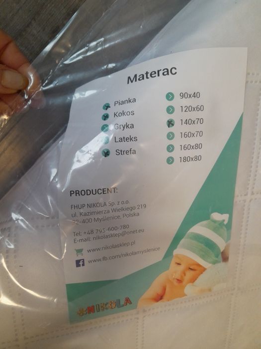 Nowy materac 140x70 polska produkcja