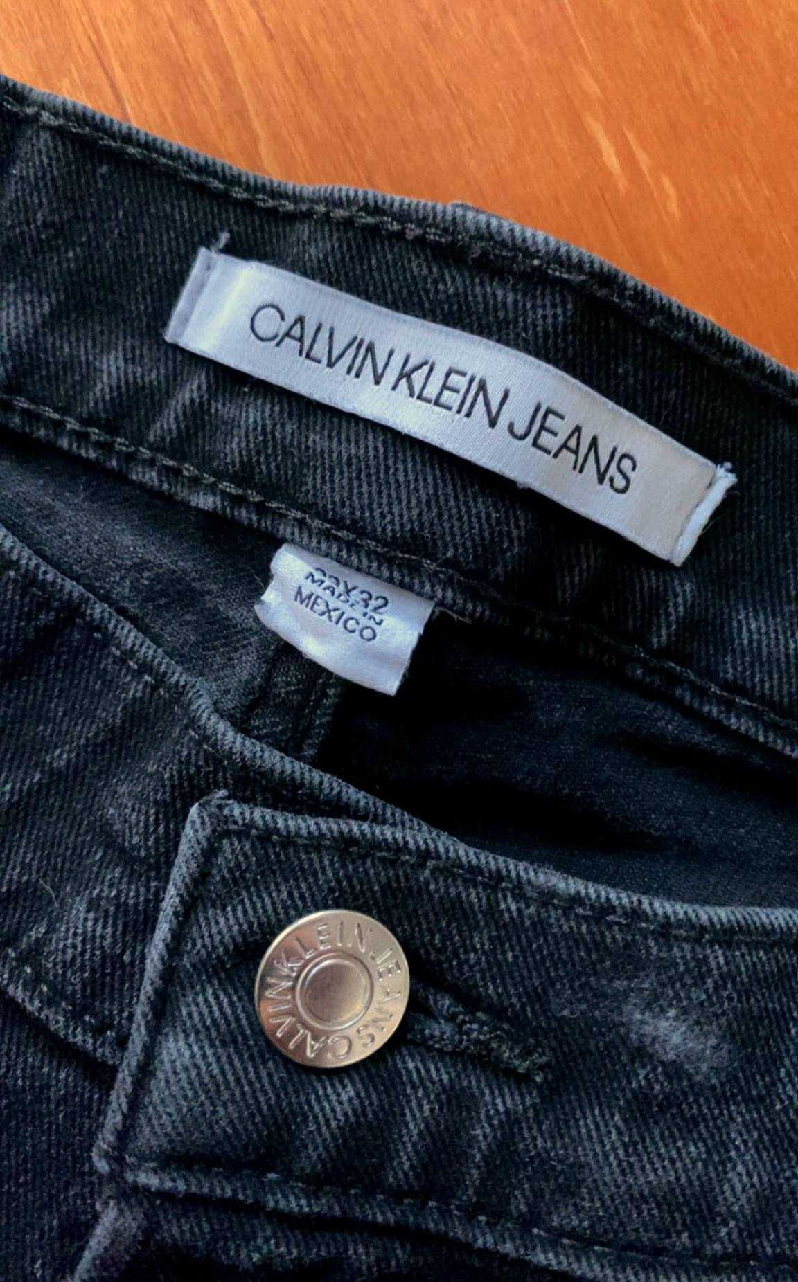 Calvin Klein Jeans czarne spodnie slim z czerwonymi paskami 32x32