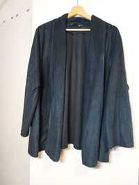 Granatowa zamszowa narzutka 42/XL trencz kardigan sweter kimono żakiet