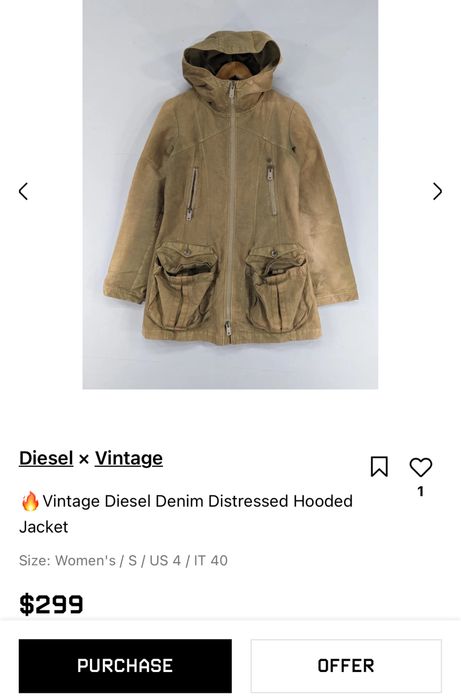 Винтажная джинсовая куртка Diesel с капюшоном