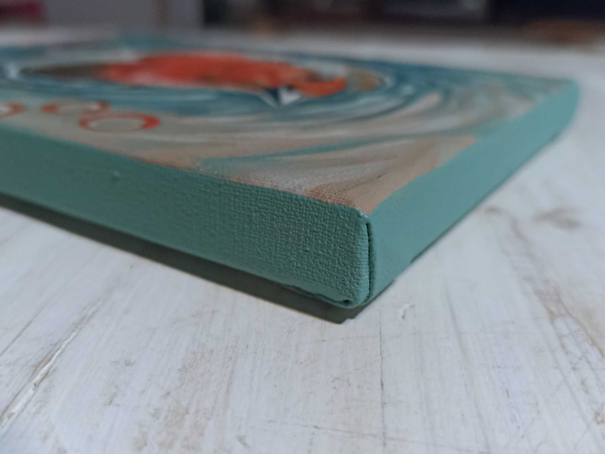 Obraz na płótnie 15x21cm, rudzik, akryl, ręcznie malowany oryginał