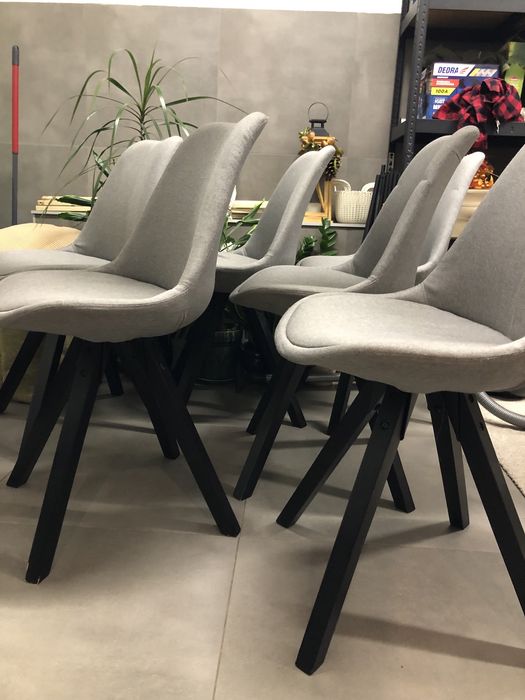 Krzesła komplet szare tkanina nowoczesne jadalniane