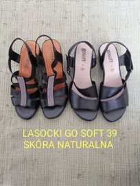 2 pary czarnych skórzanych sandałów na obcasie, Lasocki i Gosoft, rozm