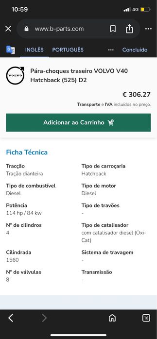 Pára-choques traseiro VOLVO V40 Hatchback (525) D2