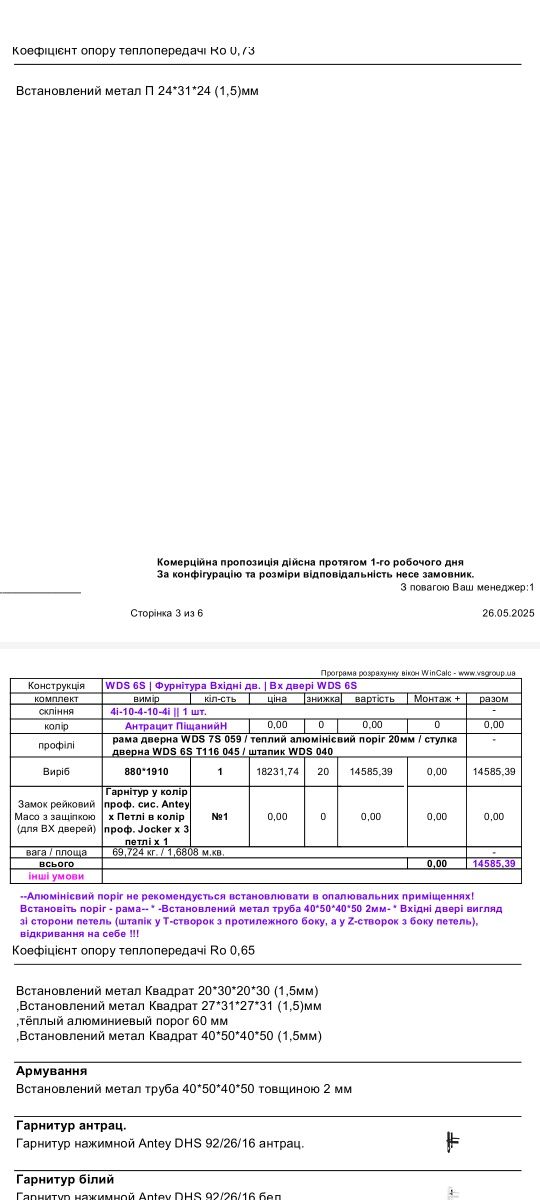 Двері металопластикові 880х1910