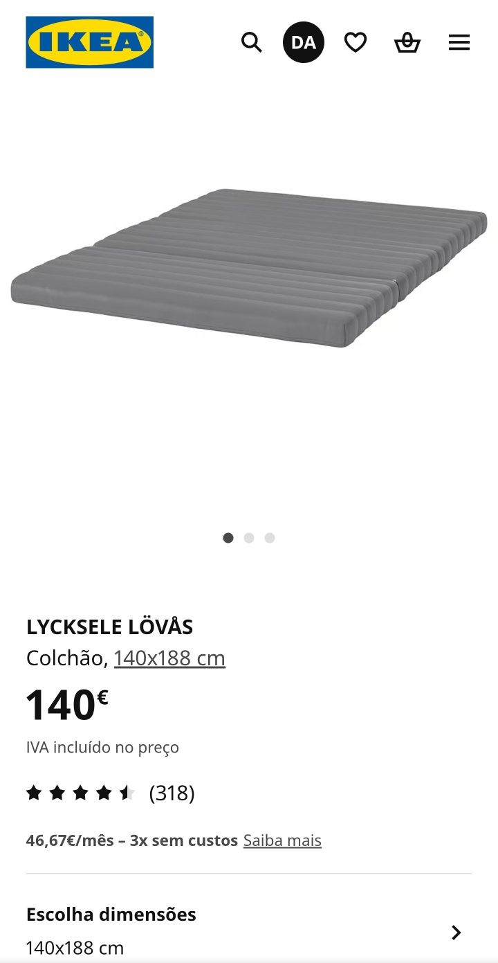 Colchão de espuma IKEA Lycksele Lovas