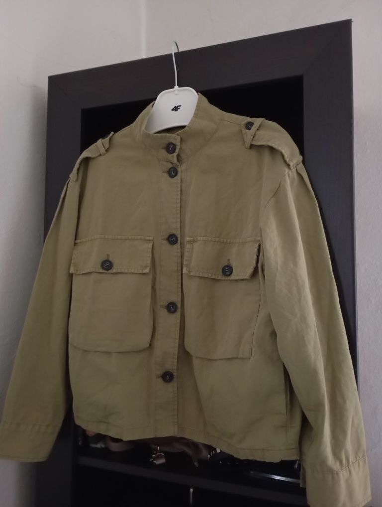 ZARA XS-M owersizowa kurtka jeansowa khaki