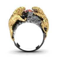 Sygnet złoty 585 pierścień lew lwy 25g z rubinem