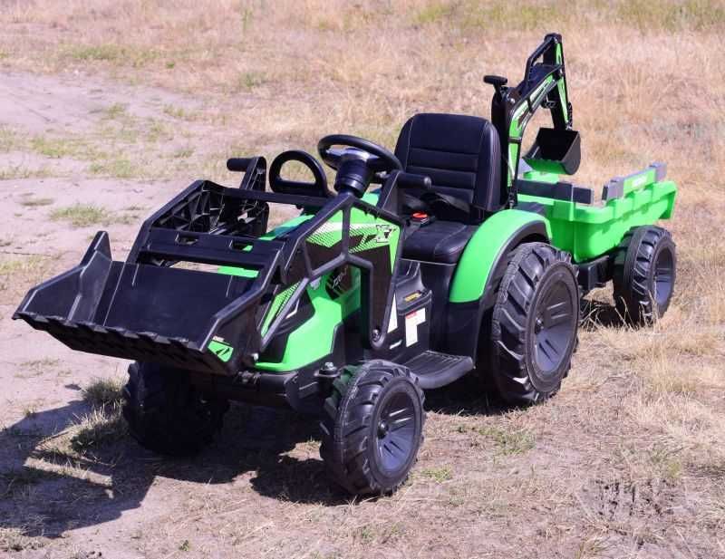 MEGA TRAKTOR z ładowarką, koparką, przyczepą 24 V SUPER-MOC OLBRZYMI