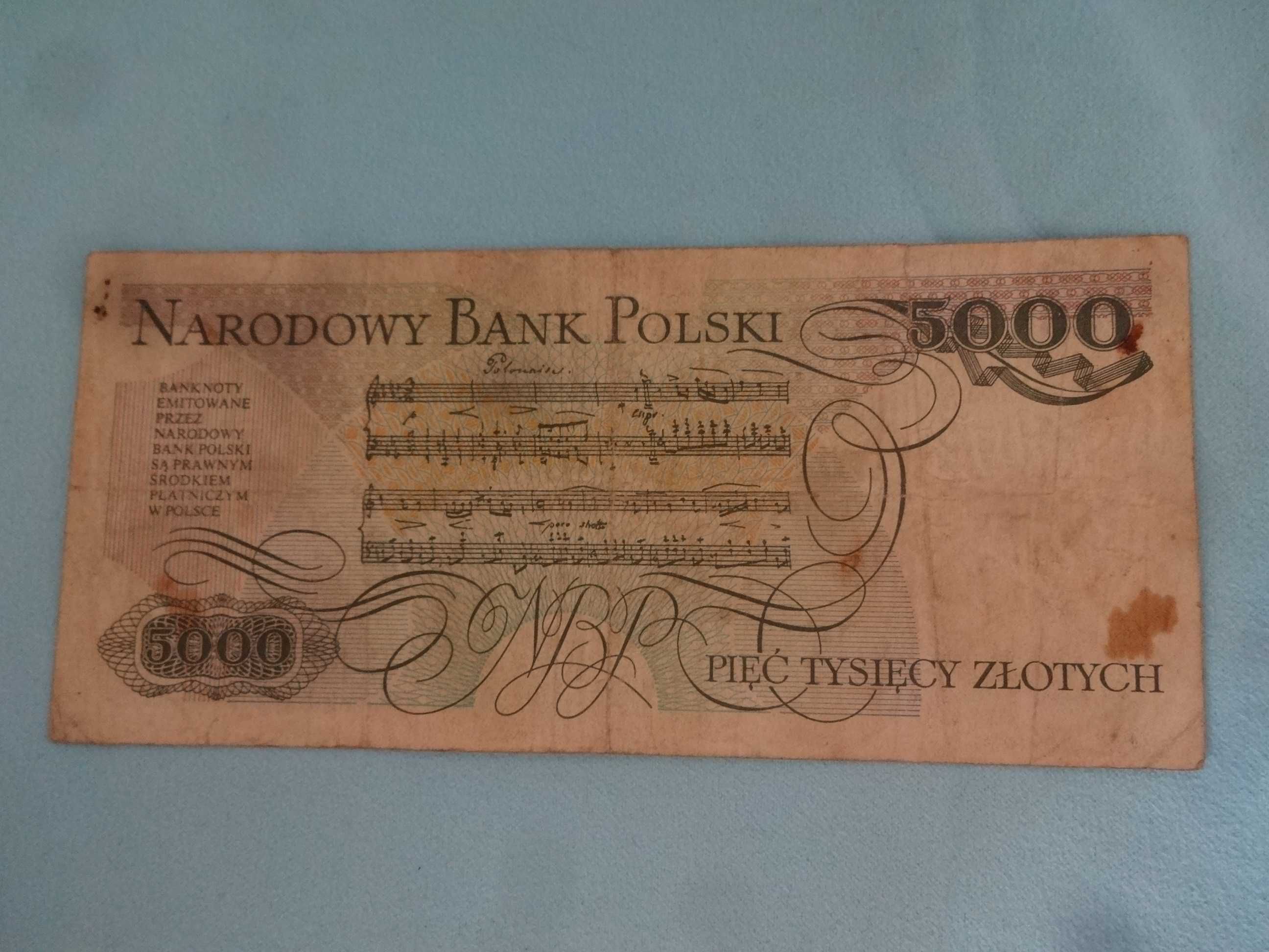 Banknot 5000 Zlotych 1982 PRL Chopin