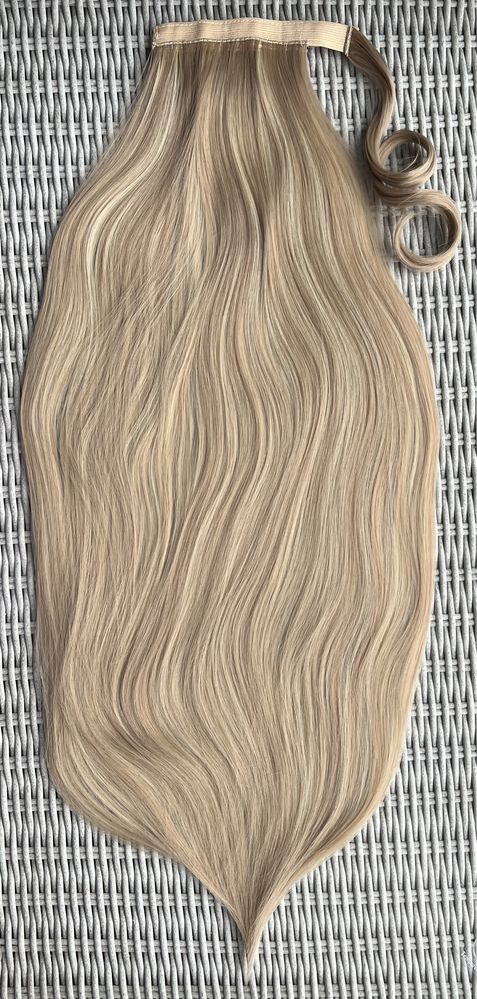 Włosy doczepiane, blond / pasemka / mega długi kucuk 80 cm