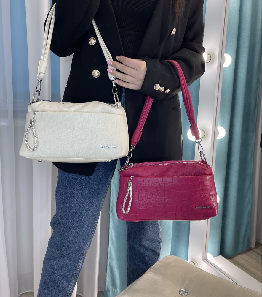Женская сумка через плечо черная,беж,белая,голубая Жіноча сумка рожева