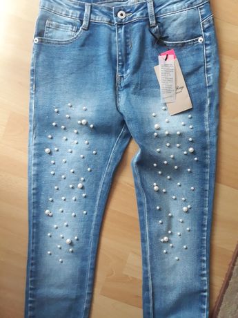 Spodnie Jeansy z perelkami