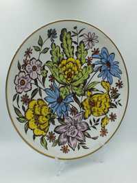 Talerz porcelana Wałbrzych kolorowe kwiaty sygnowany b010706