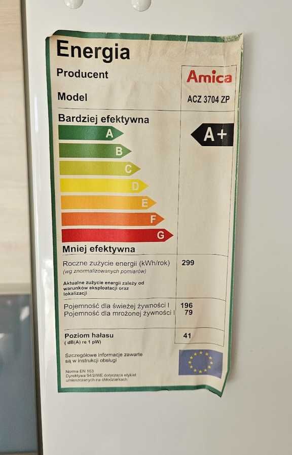 Lodówka chłodziarko zamrażarka do zabudowy A+ stan BDB 177x56cm szer.