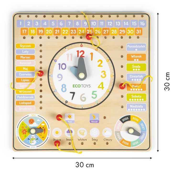 Drewniany zegar kalendarz - tablica manipulacyjna dla dzieci ZDR1062