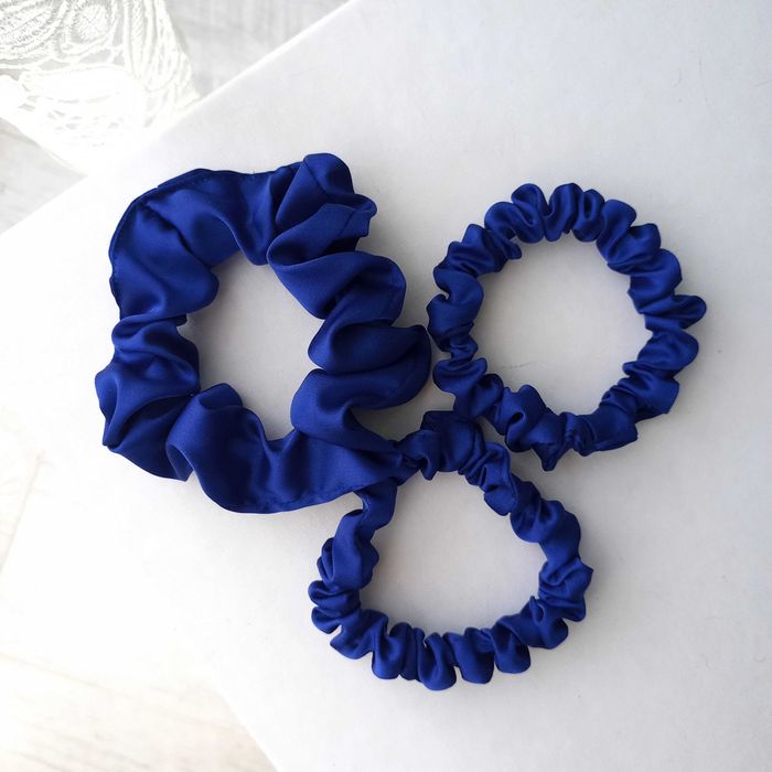 Zestaw 3 scrunchie jedwab chabrowy handmade