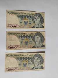Trzy banknoty 1000zł emisja 1975r.