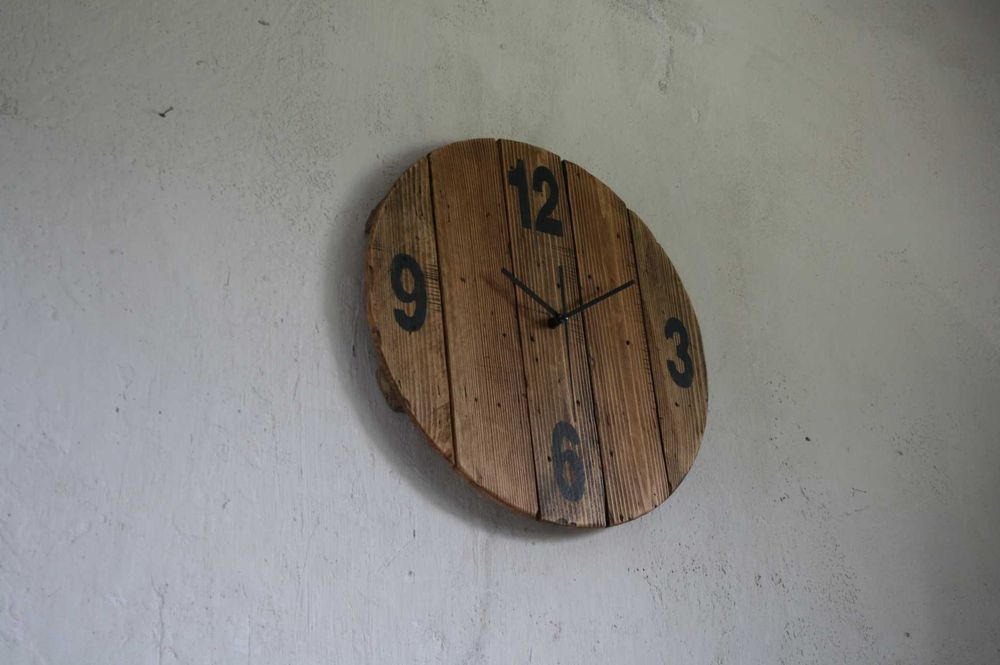 Zegar ścienny drewniany rustykalny boho loft rękodzieło