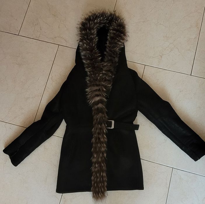 Kożuch damski L czarny futro