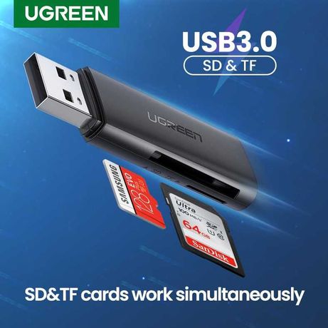 Кардридер USB 3.0 TF/SD Ugreen 60722 c поддержкой карт до 1ТБ (Черный)