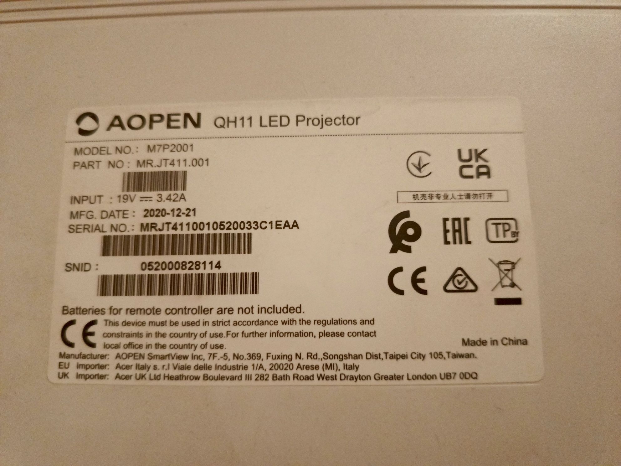 Uszkodzeń by projektor aopen qh11