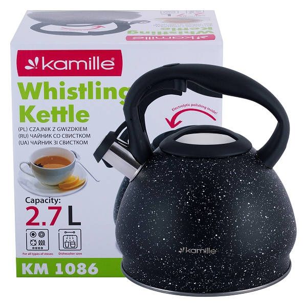Чайник Kamille 2,7 л з нержавіючої сталі зі свистком і нейлонової ручк