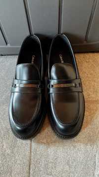 Женские черные кожаные лоферы rubber sole loafer w/hw 39