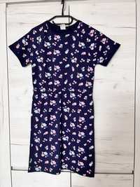 Granatowa sukienka 146 cool club dresowa z krótkim rękawem w kwiaty