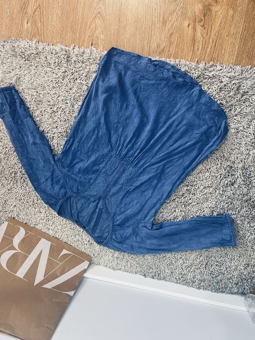 Massimo Duti piekna bawelniana bluzka koszula boho damska niebieska S