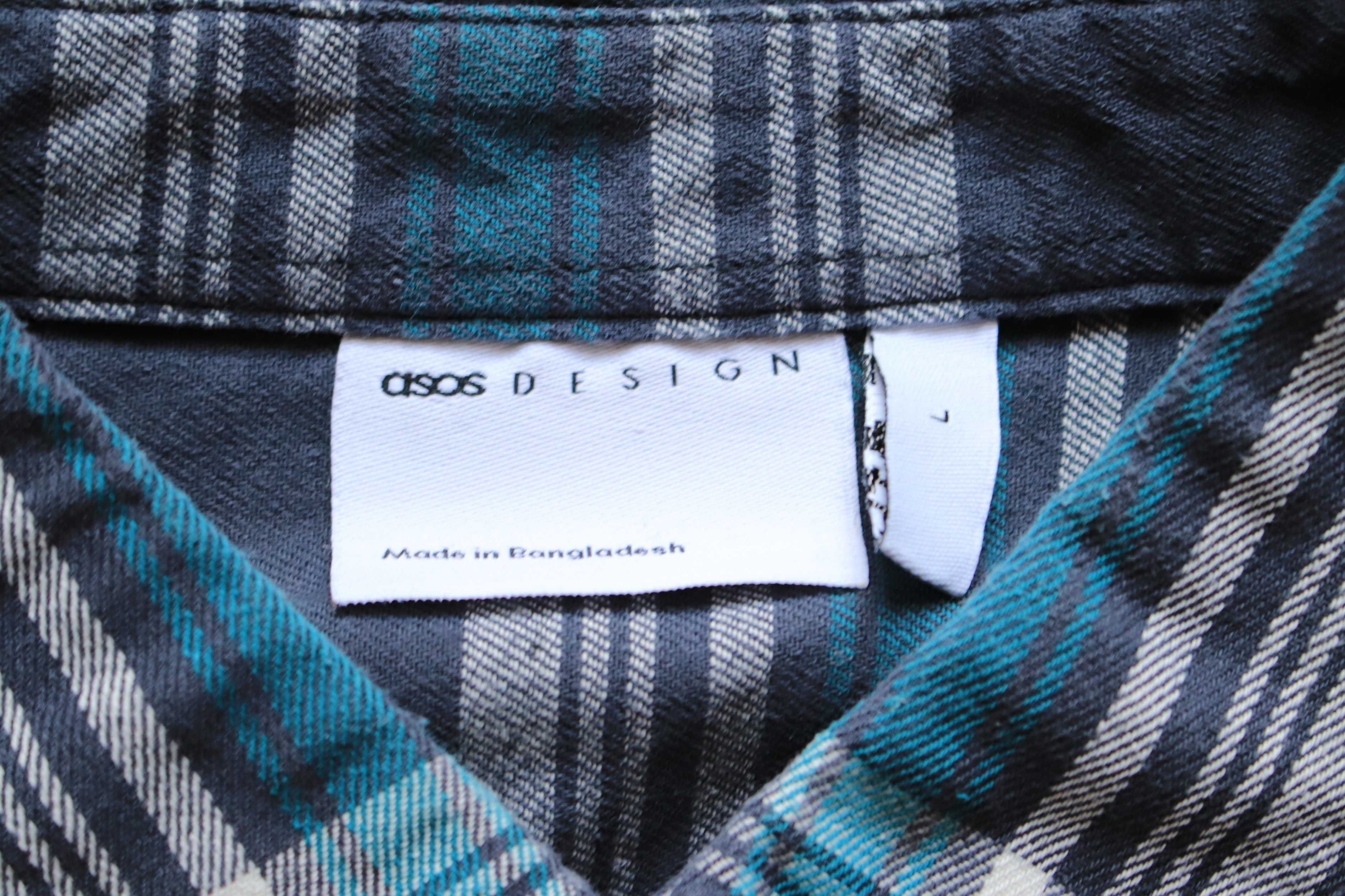 Koszula Asos Design wielokolor. w kratkę męska dł. rękaw bawełna r. L