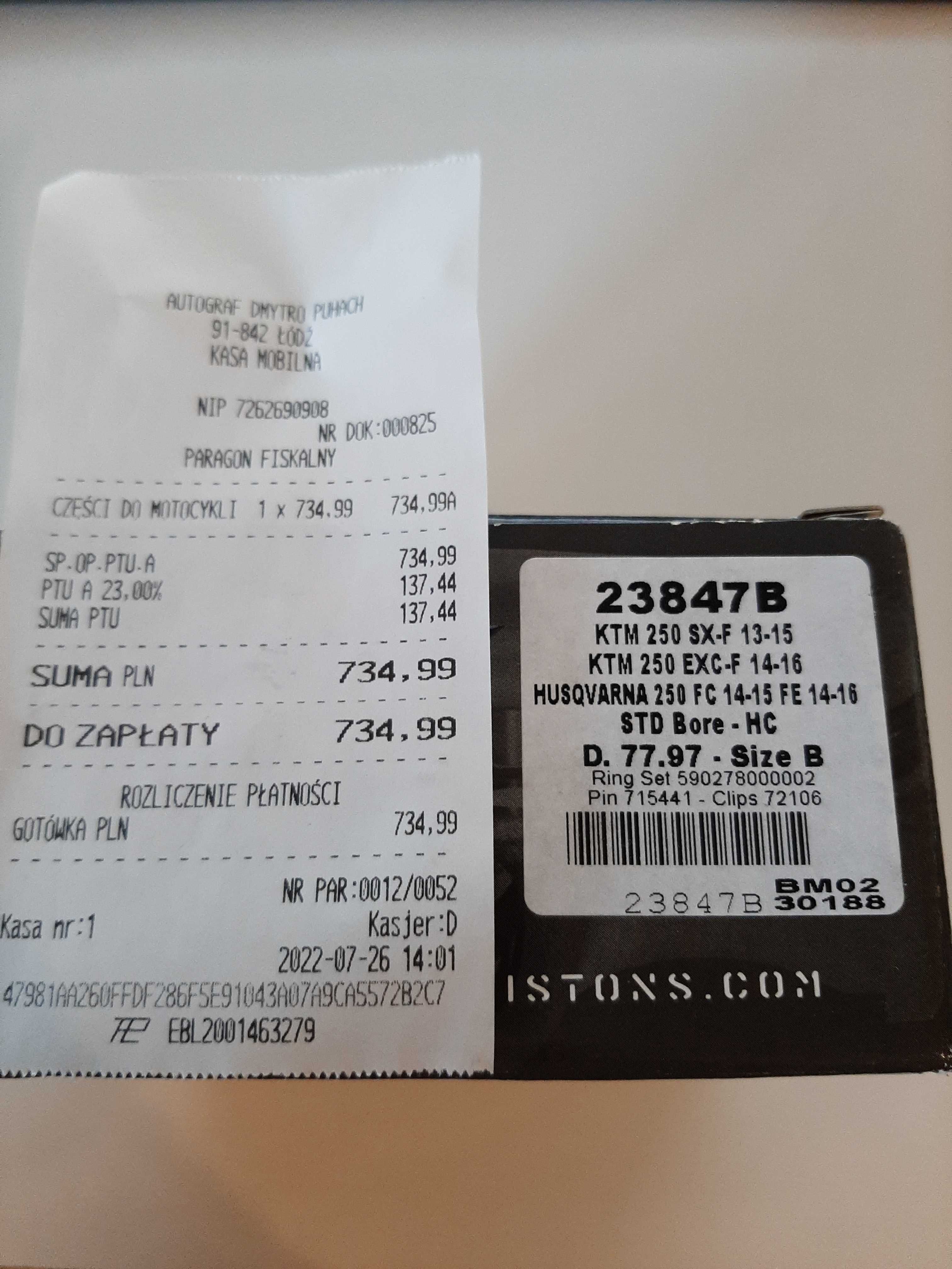 Ktm Tłok 77,97 sel B vertex NOWY Ktm exc sxf 250