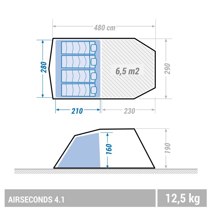 Tenda de campismo insuflável - AIR SECONDS 4.1 - 4 pessoas - 1 quarto