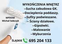 Wykończenia wnętrz. Zabudowa GK. Gipsówki. Malowanie. Docieplenia.