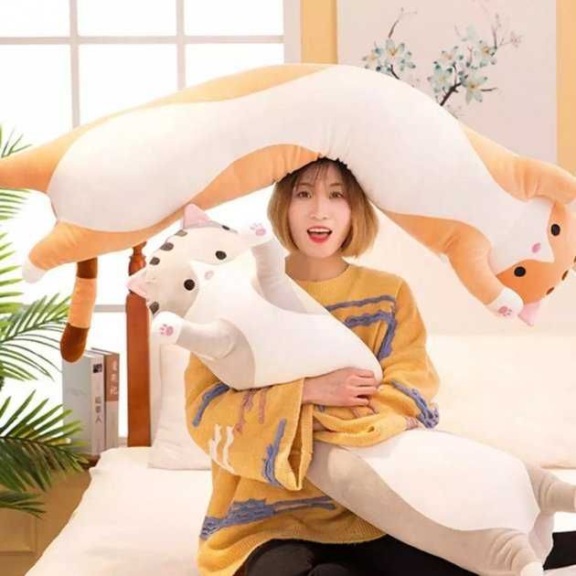 Мягкая Игрушка Кот Длинный 140см Подушка Обнимашка Коричневая