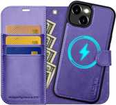 Ocase etui skórzane z klapką iPhone 15 magsafe stojak fiolet RFID 2w1