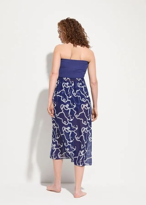 B.P.C sukienka szyfonowa plażowa bandeau granatowa w kotwice r.48