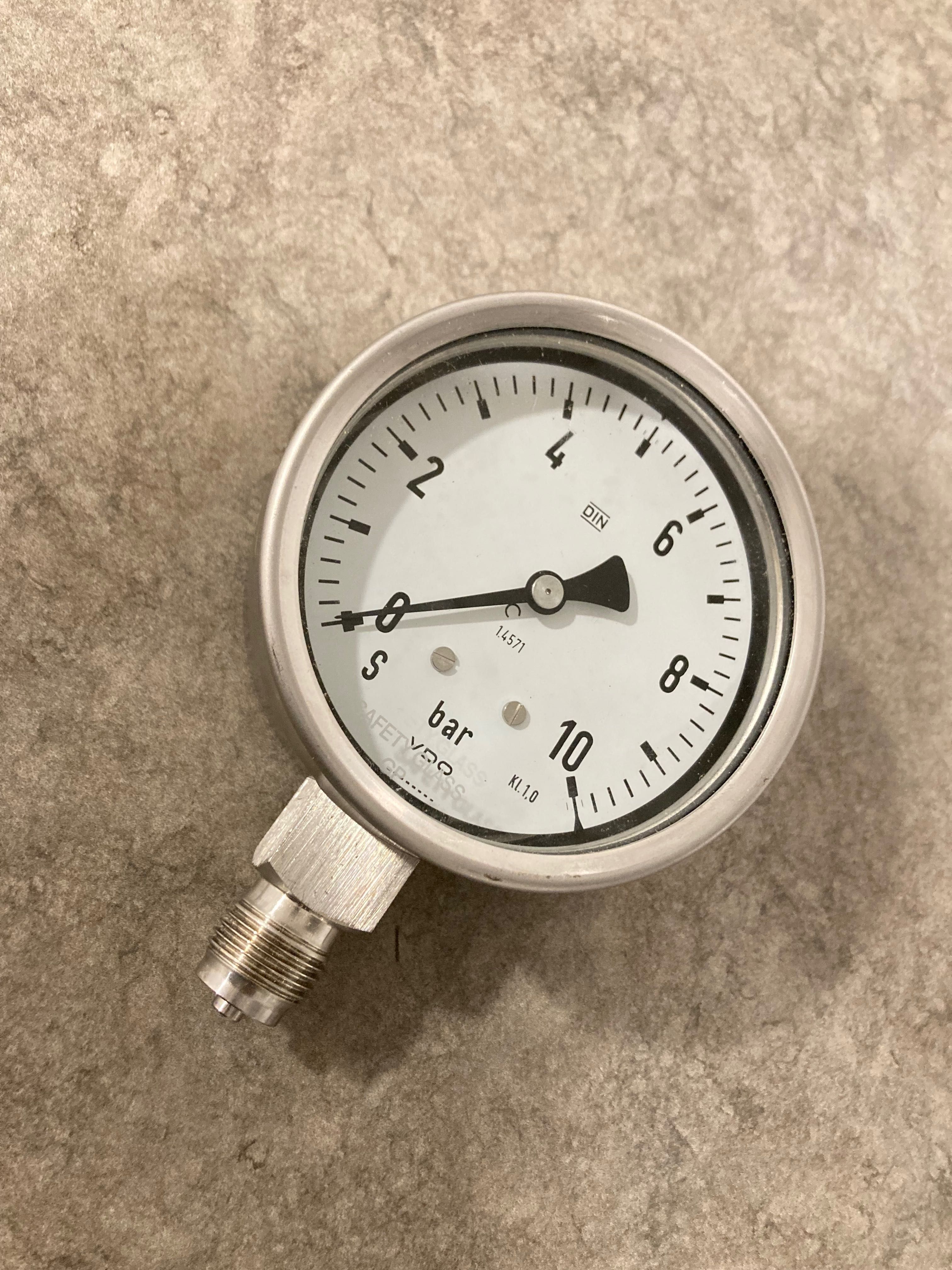 Manómetro industrial VDO alemão aço inox 10 bar