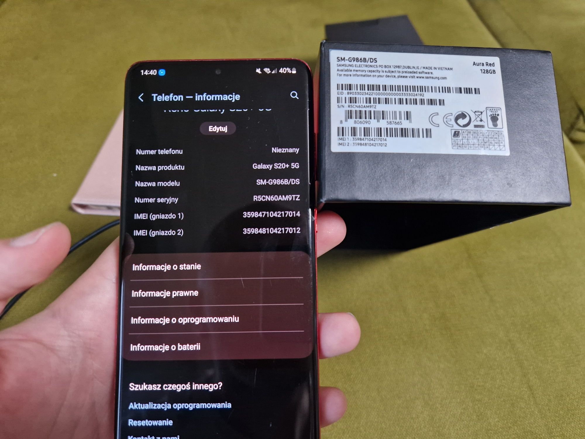 Samsung Galaxy S20+ 5G Aura Red czerwony ładowarka  etui