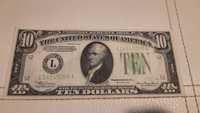 Banknot 10 USD  Lemon Seal jasno zielona pieczęć 1934rok Piękny Rzadki