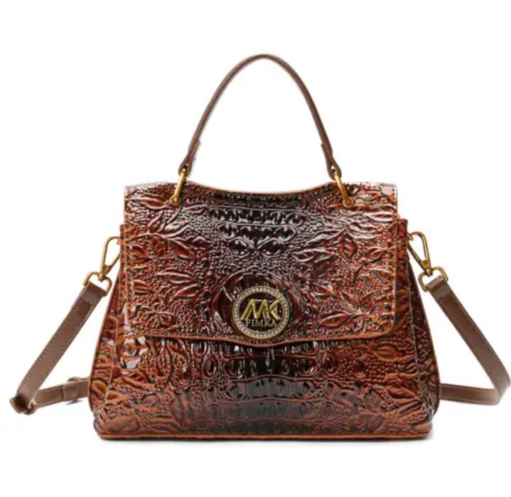 Вінтажна сумка - сатчел з тисненням під крокодилячу шкіру