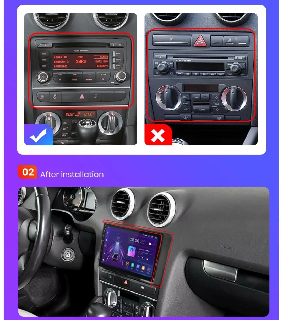 Rádio Audi A3 8P 2/32GB android Auto e Carplay 2din 9" gps wifi SELADO