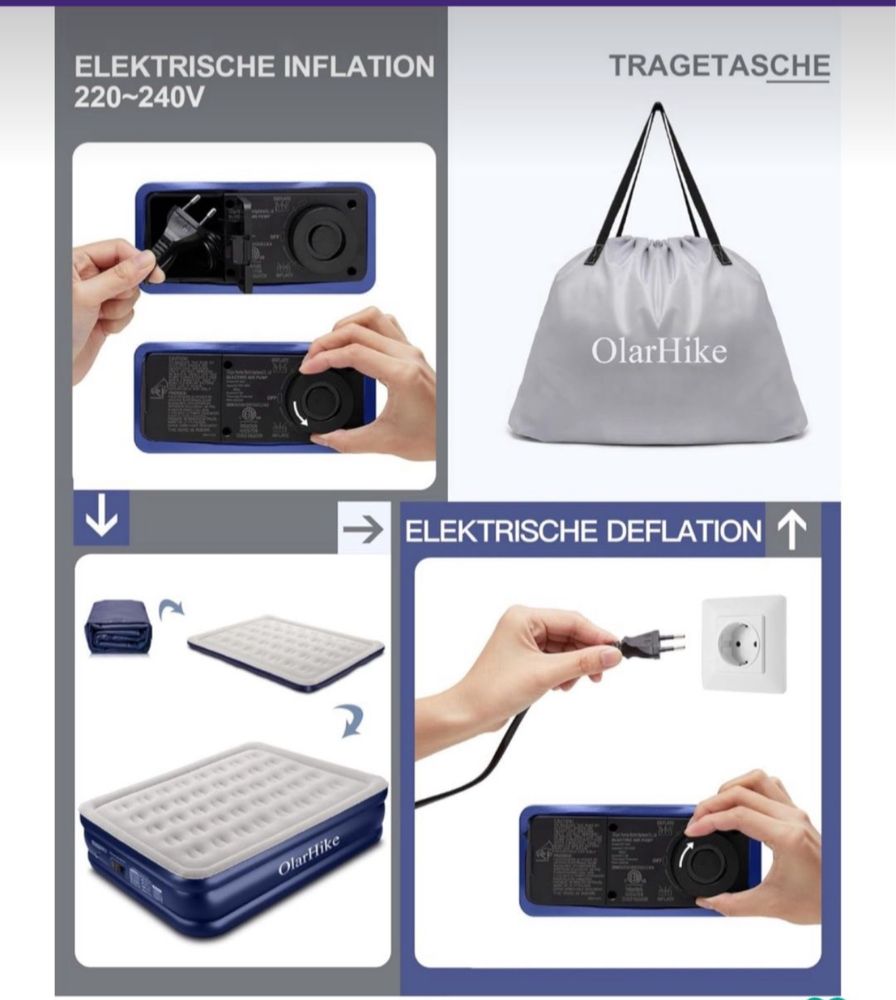 Samopompujący Dmuchany Materac Elektryczny 2 osobowy Queen Size