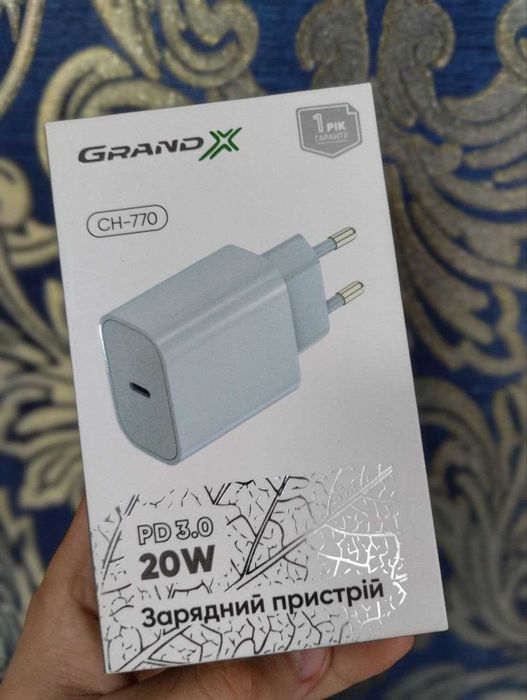 Швидкісний зарядний пристрій Grand X CH-770  20W PD 3.0  USB-C